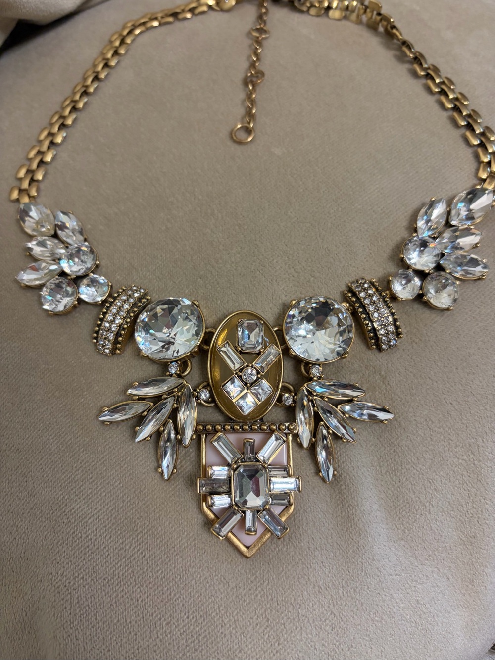 J. Crew Gold-Tone Crystal Statement Necklace with Clear Stones #1142